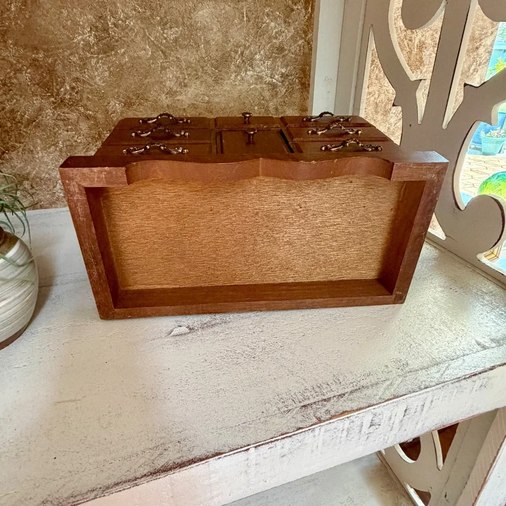 Vintage Wooden Jewelry Box Miniature Dresser Chest Mirror Ring Drawer Organizer